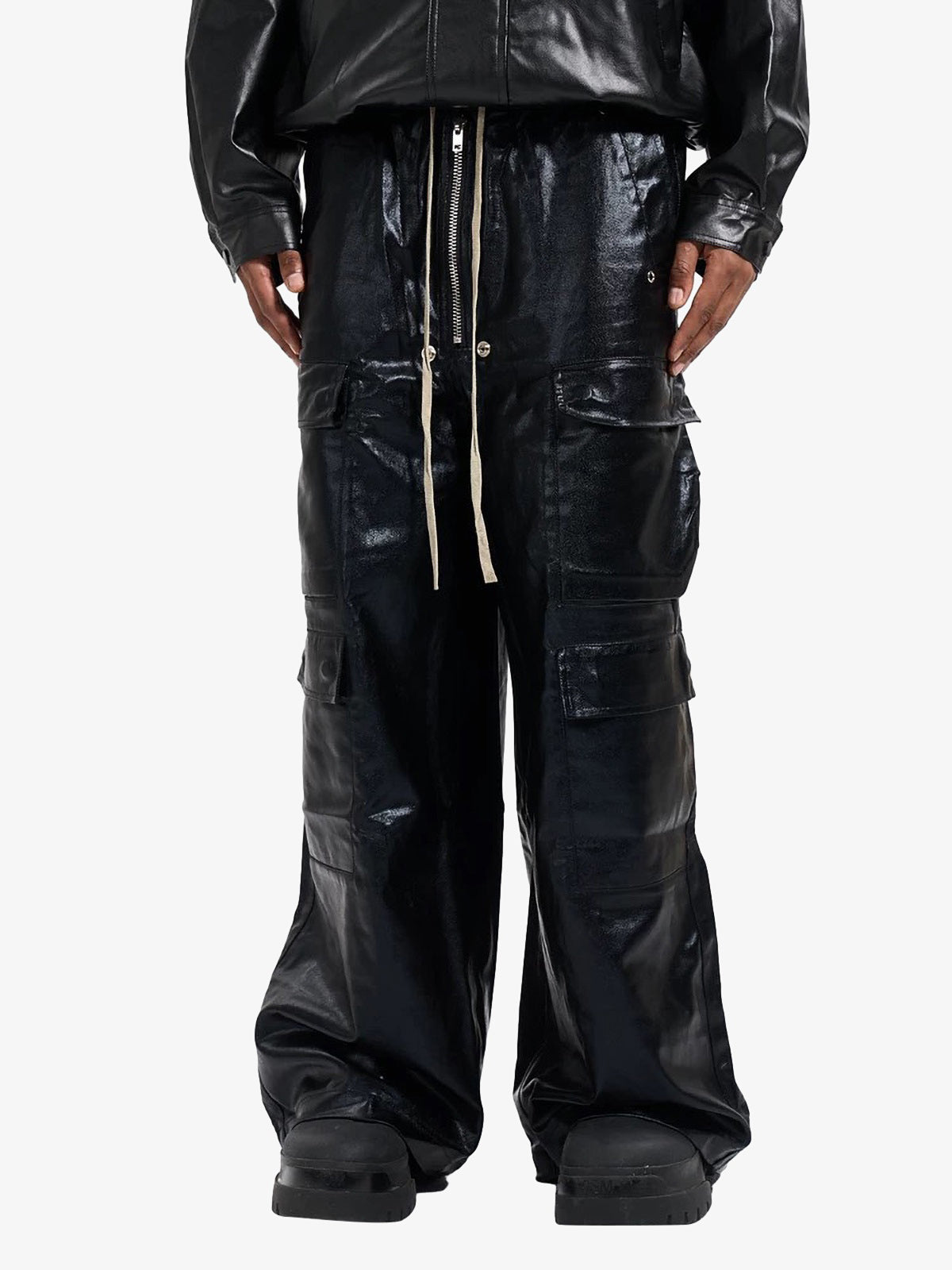 RO-style multi-pocket matte coated overalls - 2094; Black / M, Black / L, Black / XL, Black / 2XL