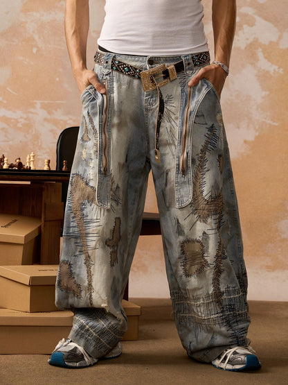RO Style Washed Barrel Jeans - 2421; Blue / M, Blue / L, Blue / XL, Blue / 2XL