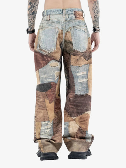 Thesupermade High Street Distressed Washed Printed Jeans - 2246; Brown / M, Brown / L, Brown / XL, Brown / 2XL