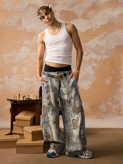 RO Style Washed Barrel Jeans - 2421; Blue / M, Blue / L, Blue / XL, Blue / 2XL