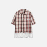 Plaid Lace Stitching Short Sleeve Shirt