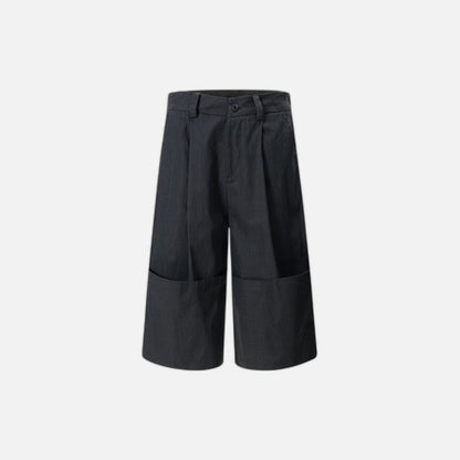 Flanging Distinctive Solid Color Wide Jorts