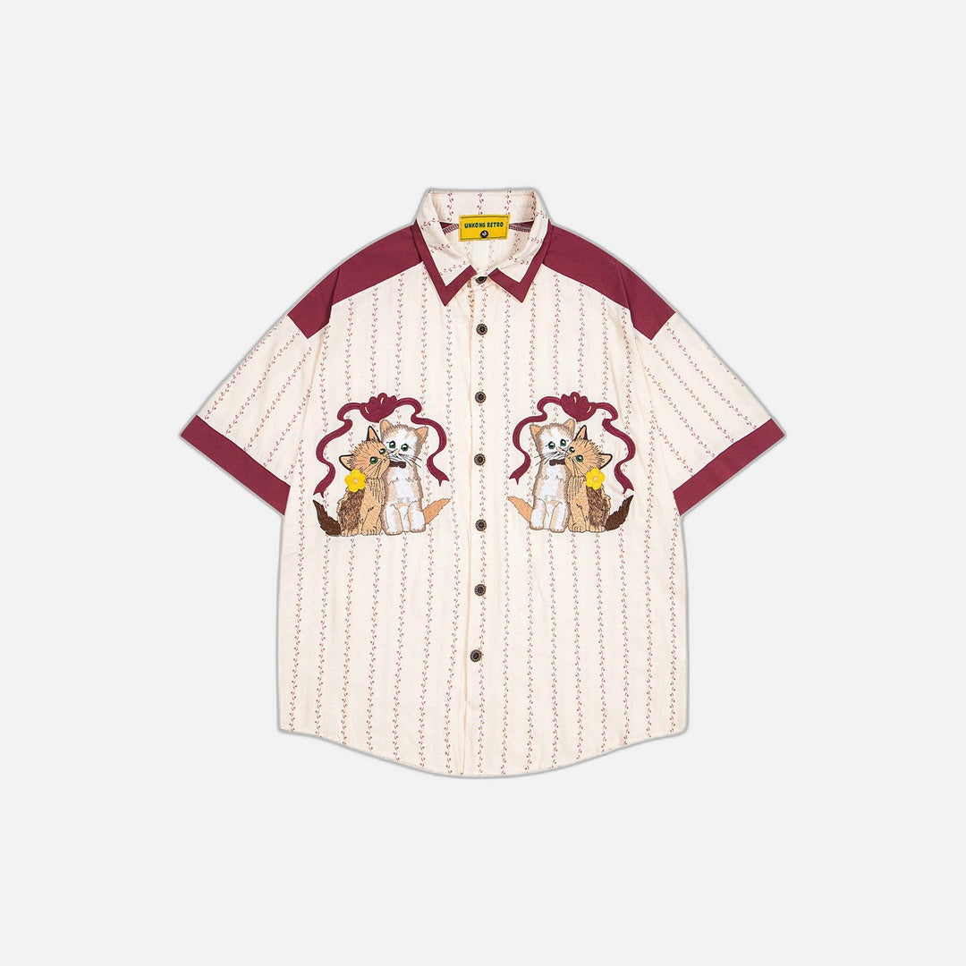 Color Blocking Vertical Stripe Cartoon Shirt