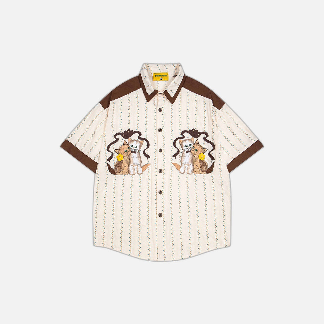 Color Blocking Vertical Stripe Cartoon Shirt