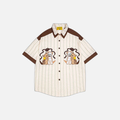 Color Blocking Vertical Stripe Cartoon Shirt