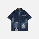 Vintage Denim Distressed Short Sleeve Shirt