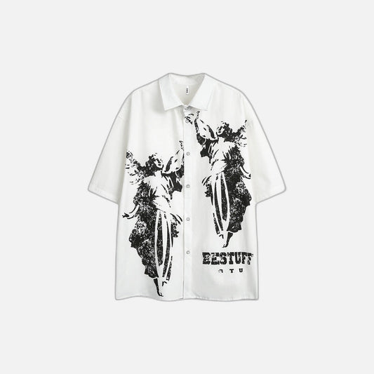 Abstract Angel Printed Short-Sleeve Shirt