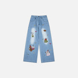 Cartoon Embroidered Loose Pants