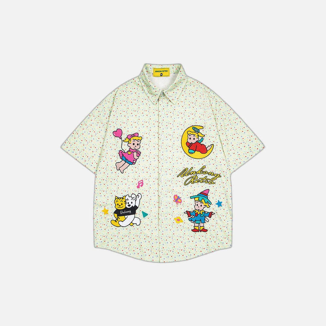 Trendy Polka Dot Cartoon Print Shirt
