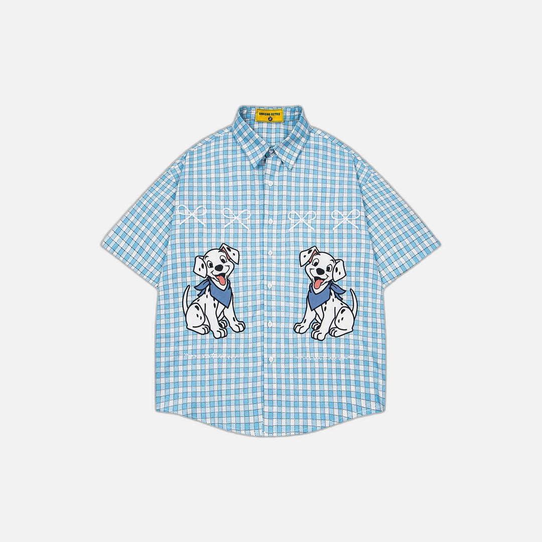 Plaid Embroidered Puppy Loose Casual Shirt
