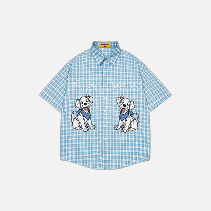 Plaid Embroidered Puppy Loose Casual Shirt