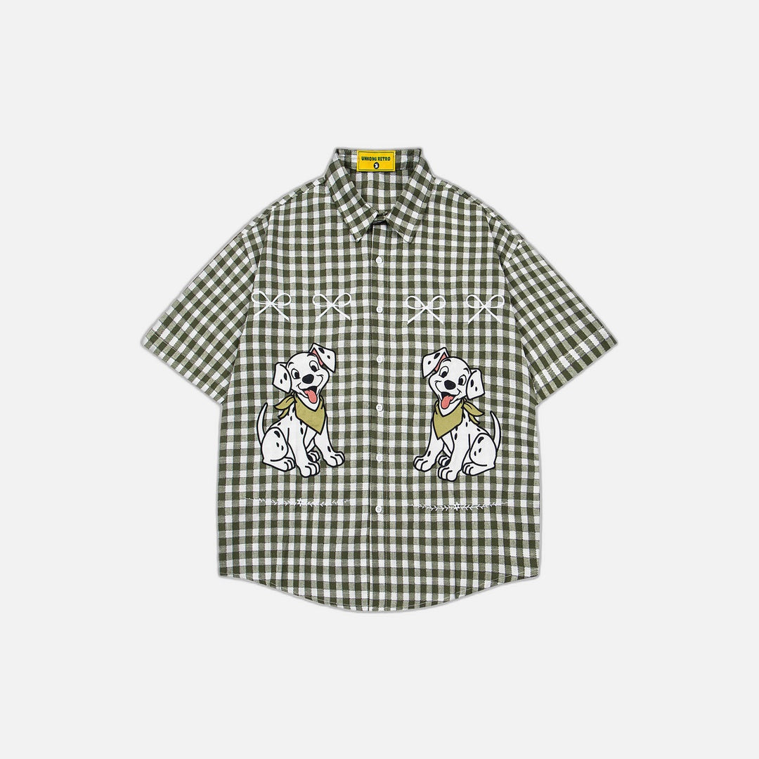 Plaid Embroidered Puppy Loose Casual Shirt