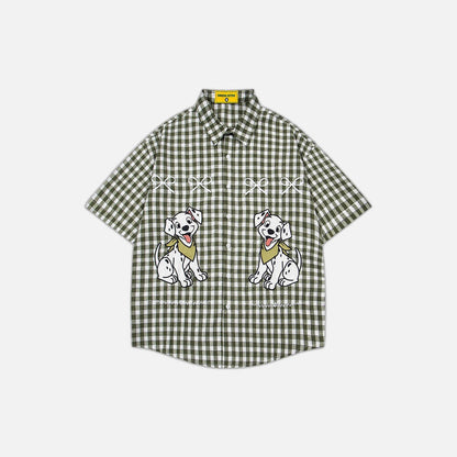 Plaid Embroidered Puppy Loose Casual Shirt