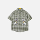 Plaid Embroidered Puppy Loose Casual Shirt