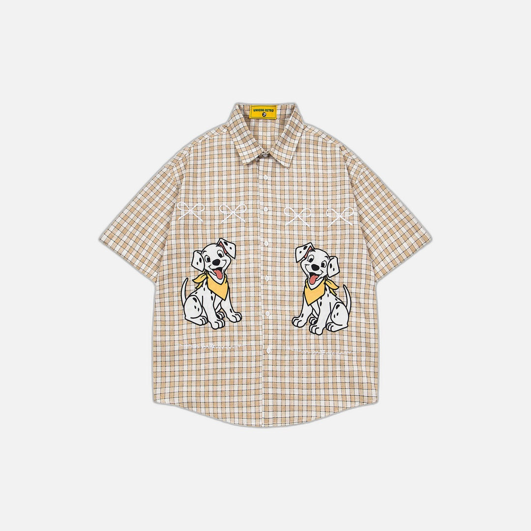 Plaid Embroidered Puppy Loose Casual Shirt