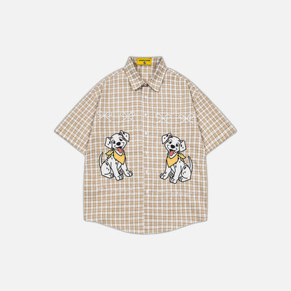 Plaid Embroidered Puppy Loose Casual Shirt