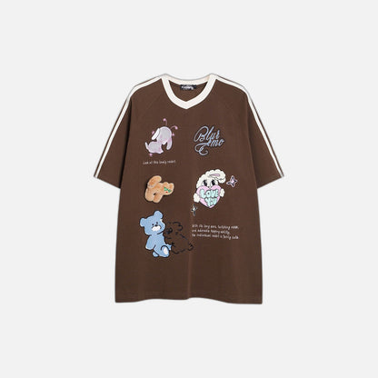 Colorful Cartoon Embroidered T-Shirt