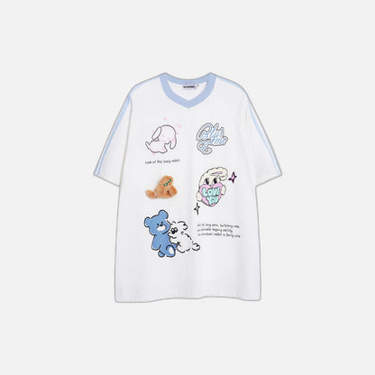 Colorful Cartoon Embroidered T-Shirt