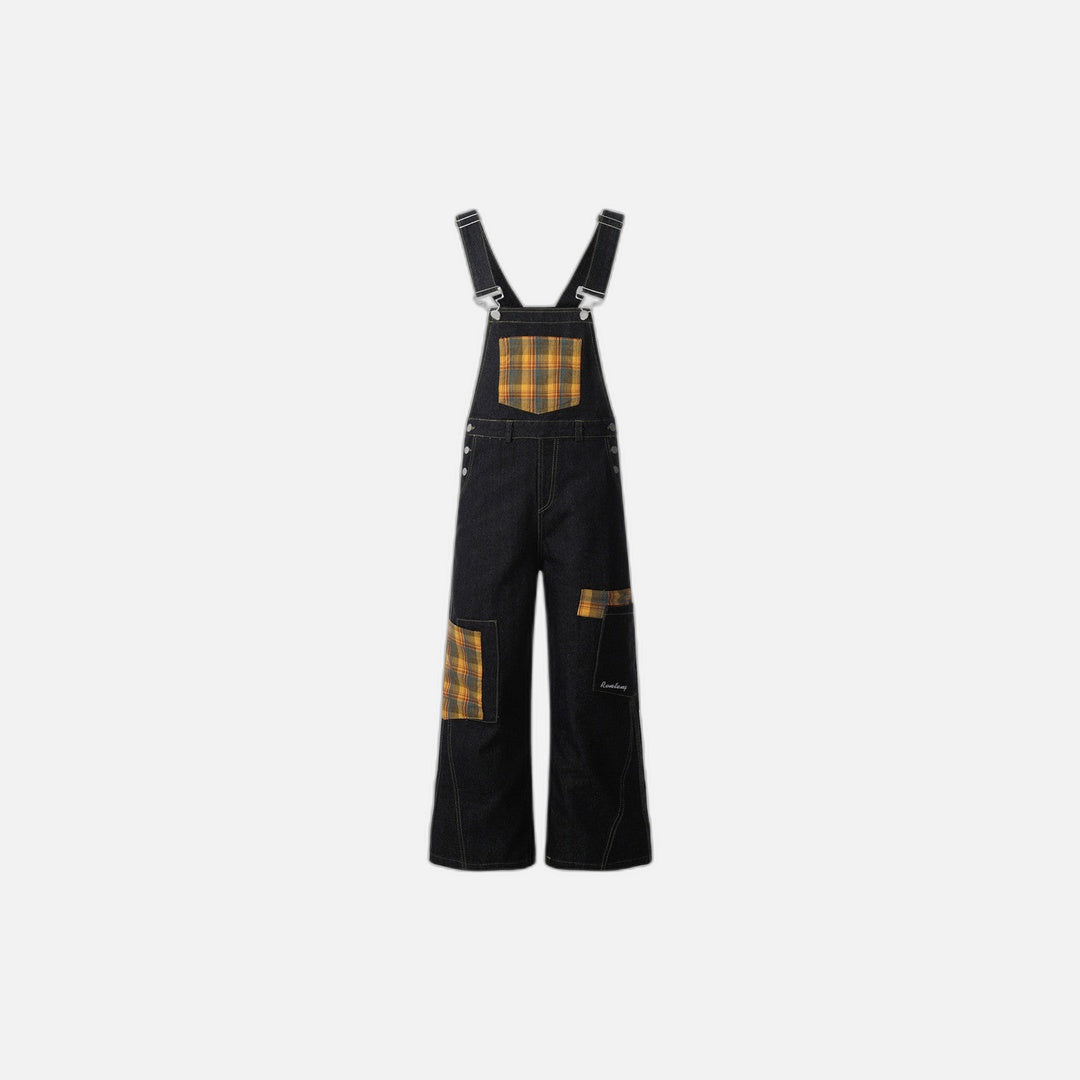 Trendy Irregular Contrast Plaid Denim Jump Suit