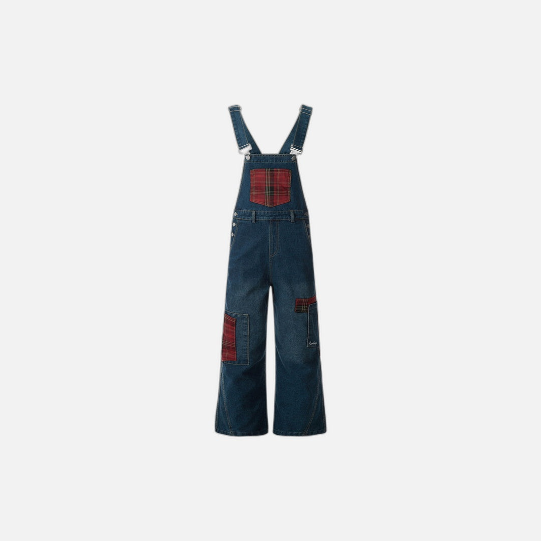 Trendy Irregular Contrast Plaid Denim Jump Suit