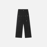 Vintage Washed Functional Multi-Pocket Straight Jeans