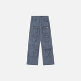 Vintage Washed Functional Multi-Pocket Straight Jeans
