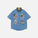 Casual Loose Bear Cartoon Denim Shirt