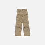 Vintage Washed Functional Multi-Pocket Straight Jeans