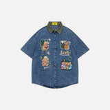 Casual Loose Bear Cartoon Denim Shirt