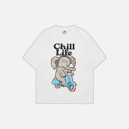 American Style Elephant Print Short-Sleeved T-Shirt
