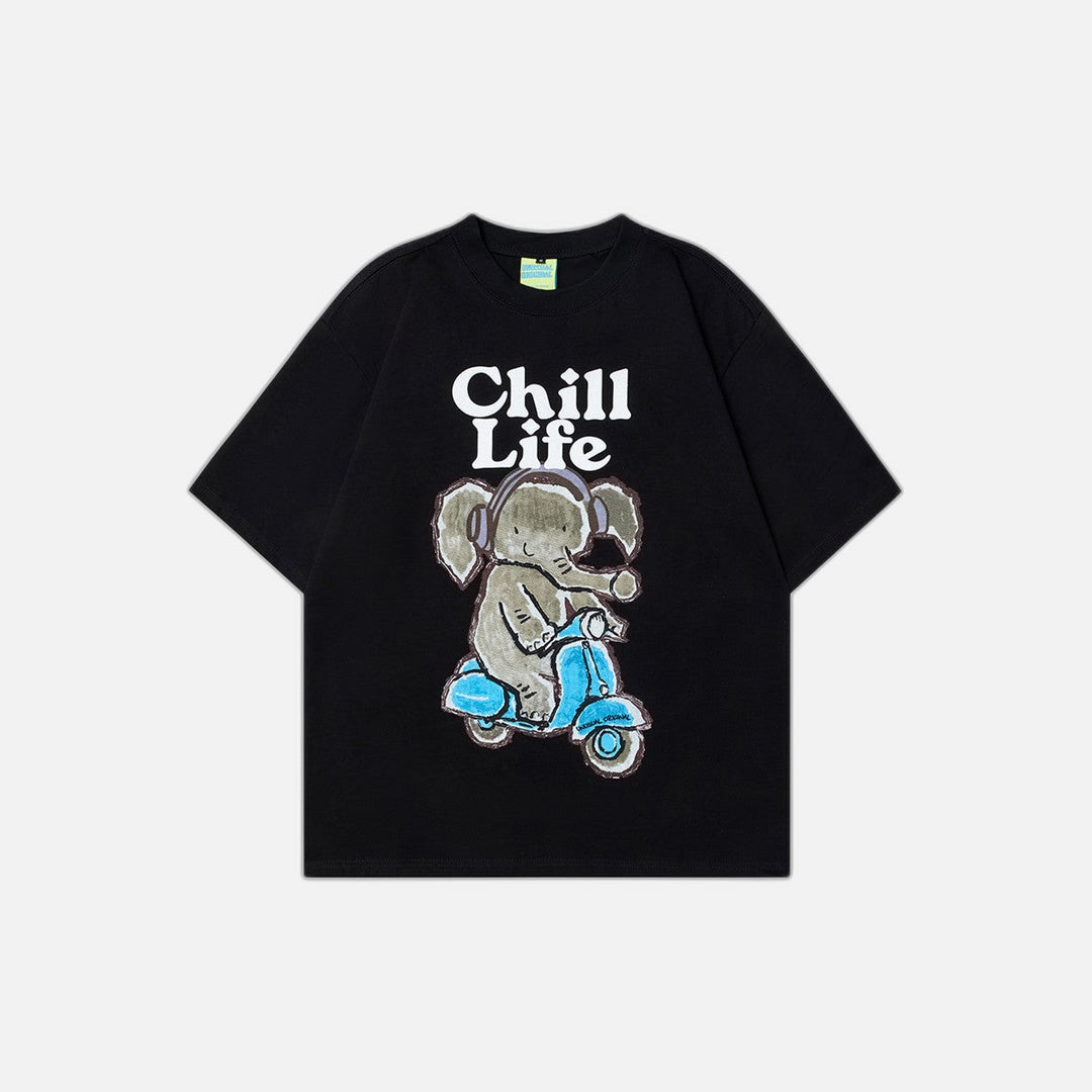 American Style Elephant Print Short-Sleeved T-Shirt