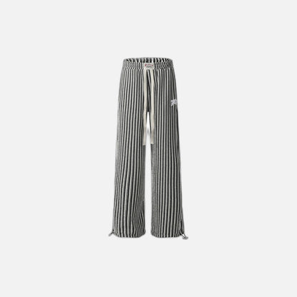 Vertical Stripe Casual Straight Drawstring Pants