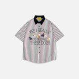 Loose Cartoon Stripe Short Sleeve Shirt