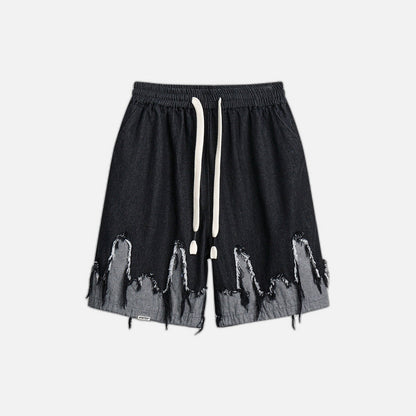 Whimsical Colorblock Cat Denim Shorts