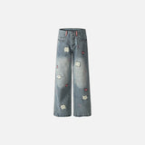 Cartoon Love Embroidery Denim Jeans