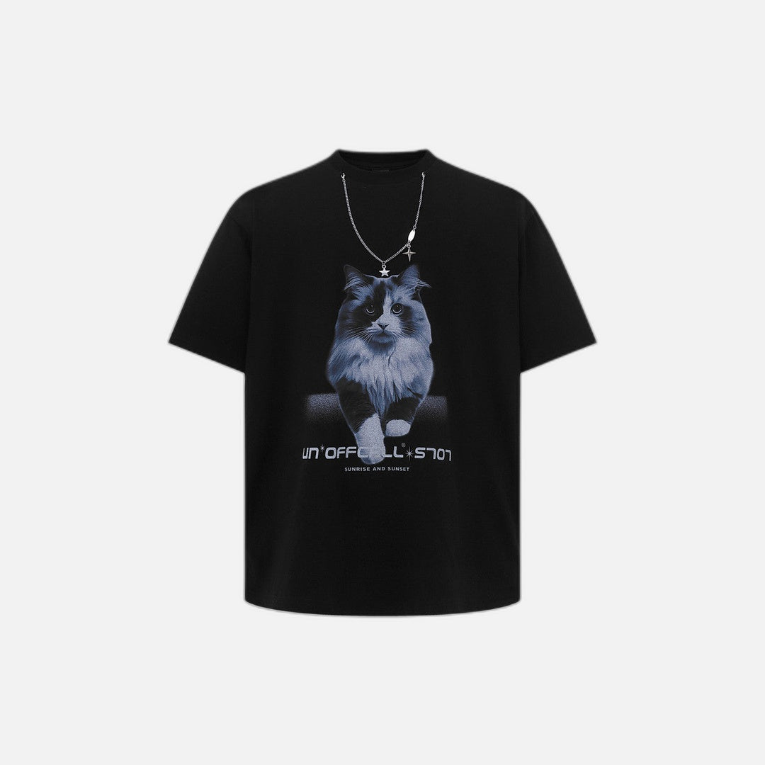 American Style Cat Print Decorative T-Shirt