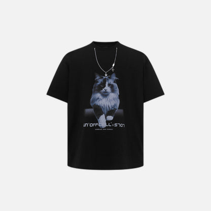 American Style Cat Print Decorative T-Shirt