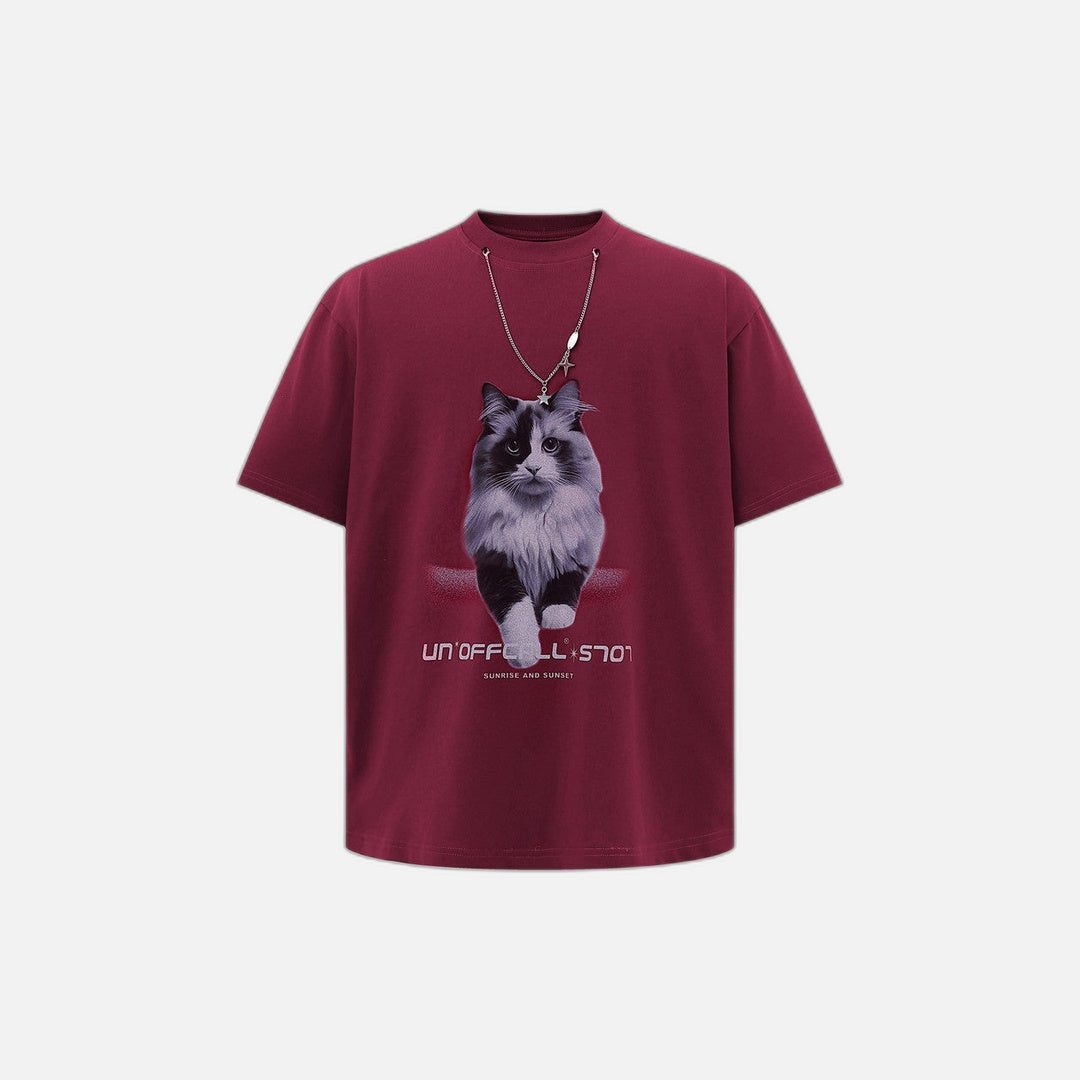 American Style Cat Print Decorative T-Shirt