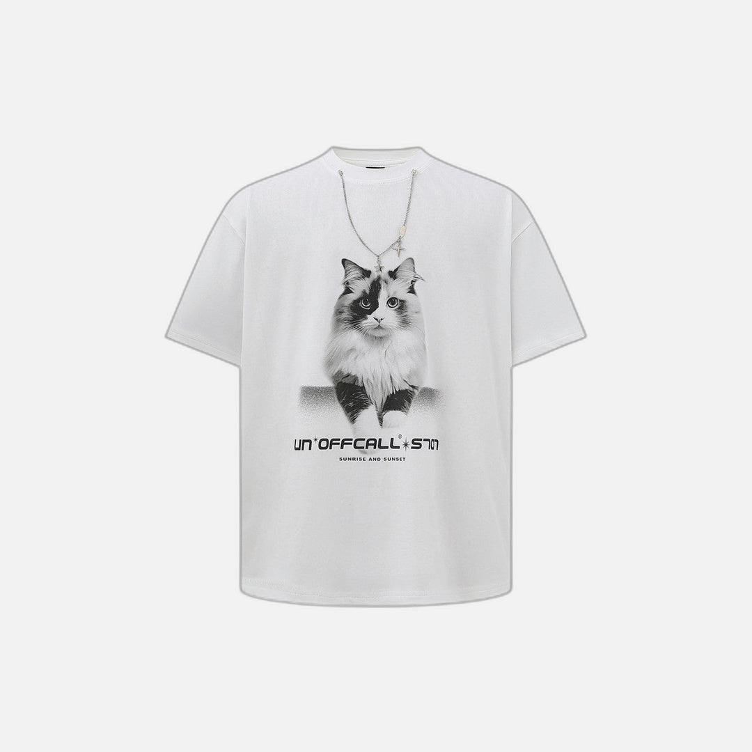 American Style Cat Print Decorative T-Shirt