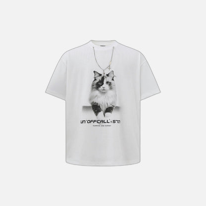 American Style Cat Print Decorative T-Shirt