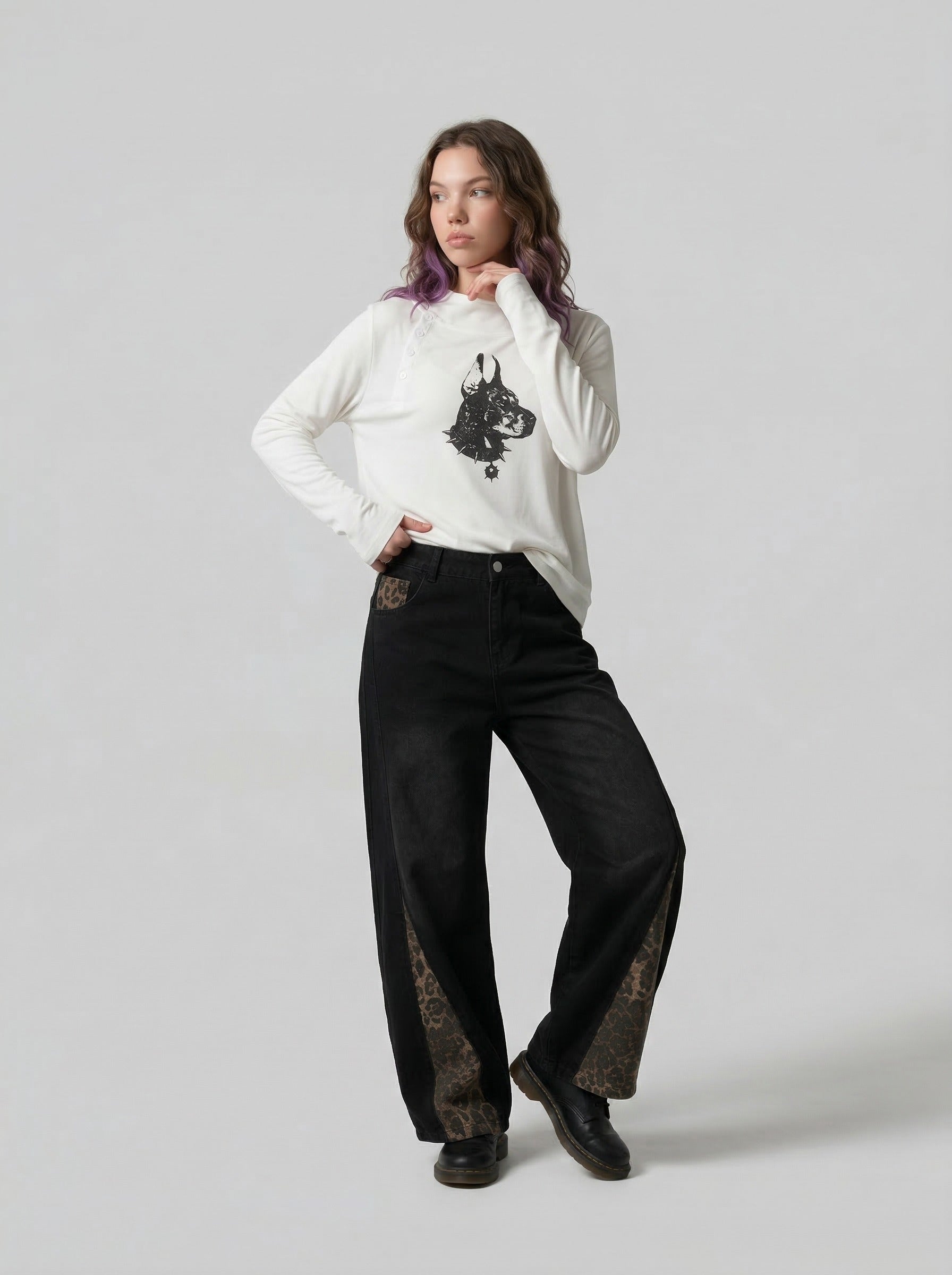 Doberman Graphic Long Sleeve Top