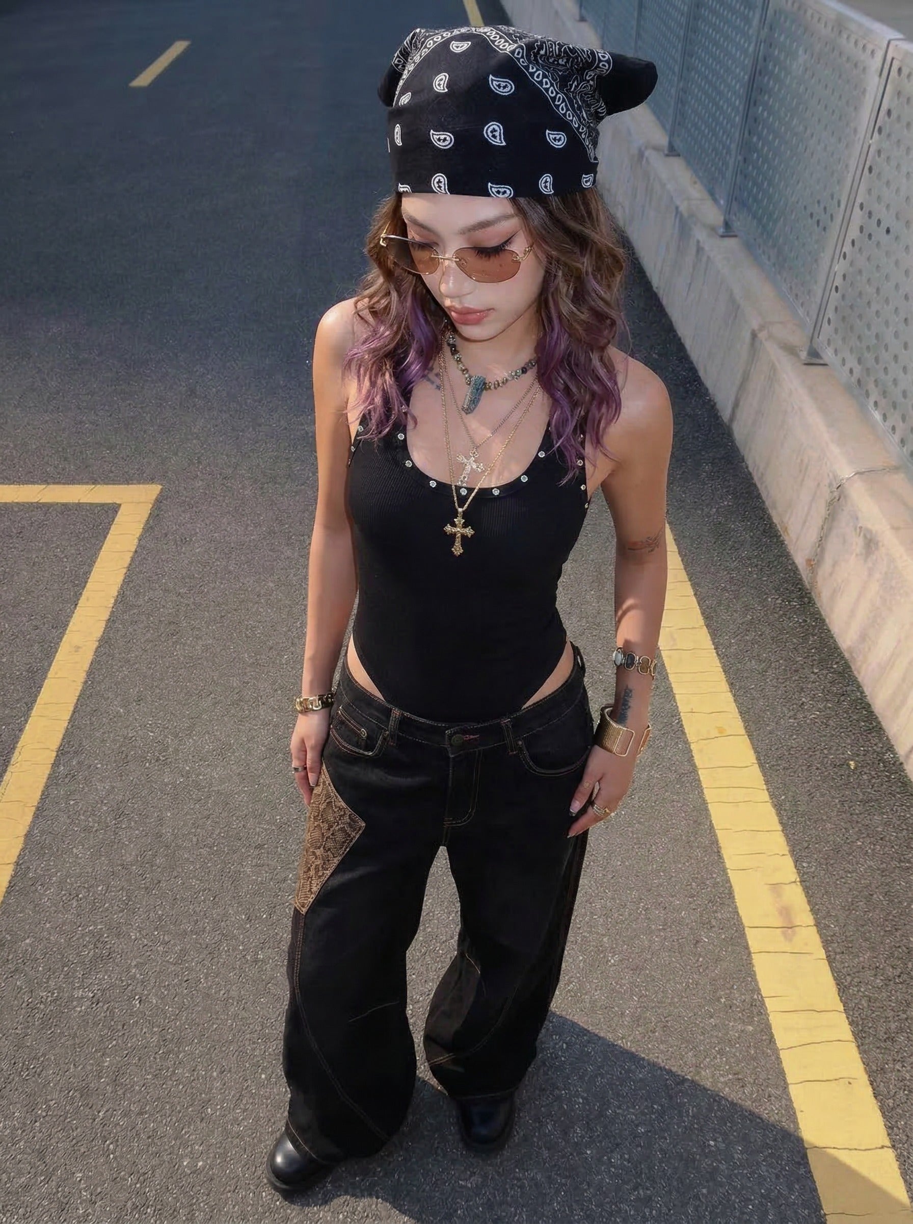 Metal Studded Camouflage Tank Top