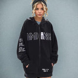 Embroidery Letter Print Zip-up Hoodie