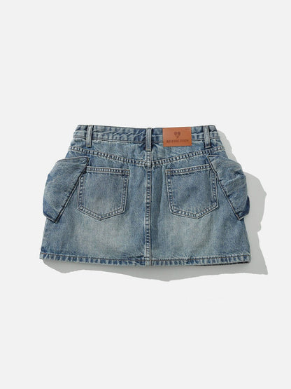 Bow Denim Micro Mini Skirt