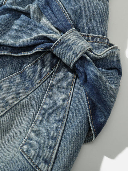 Bow Denim Micro Mini Skirt