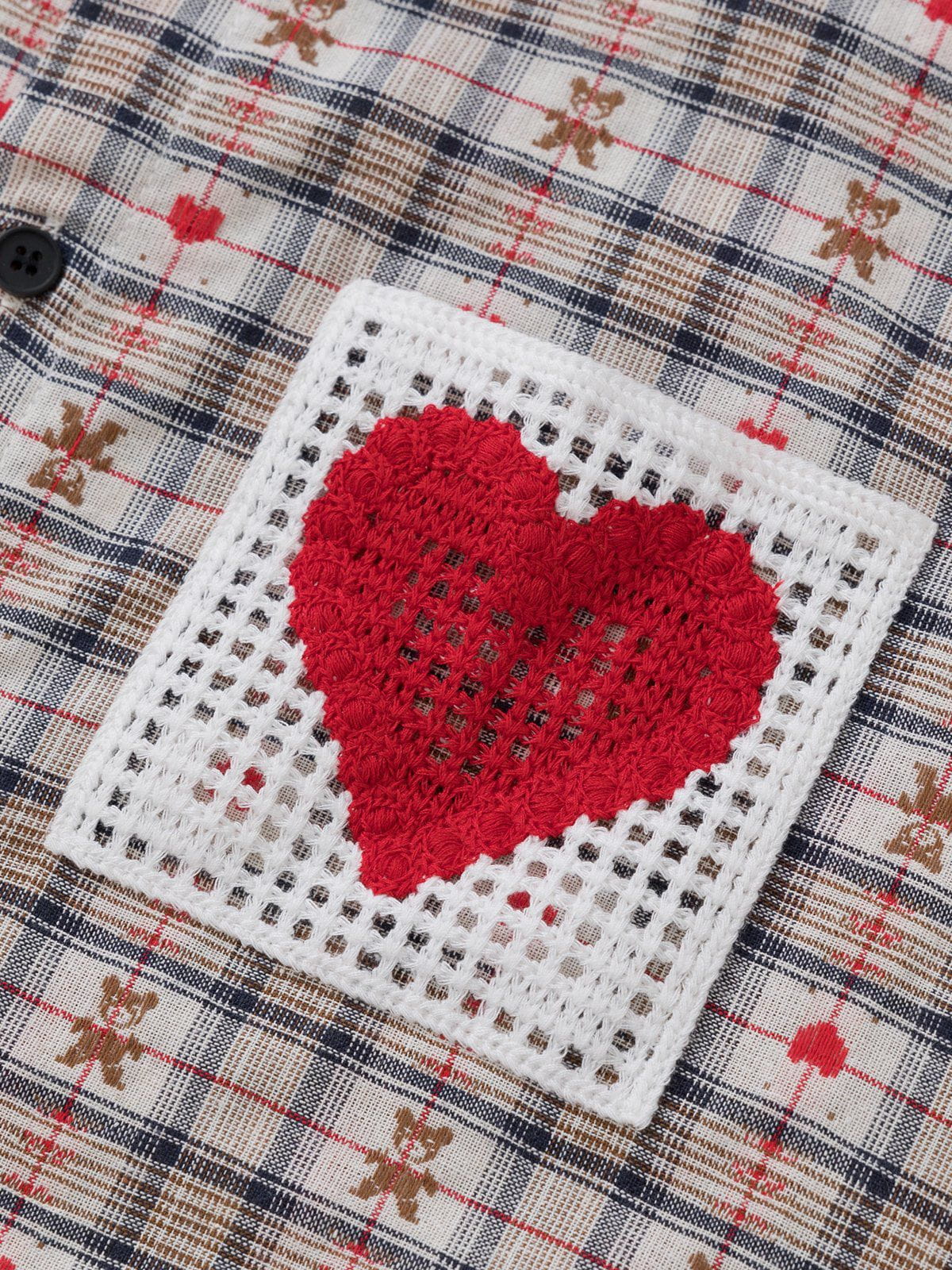 Crochet Heart Pocket Plaid Shirt
