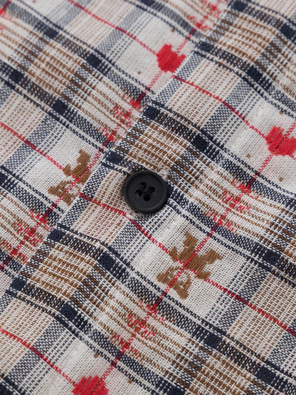 Crochet Heart Pocket Plaid Shirt