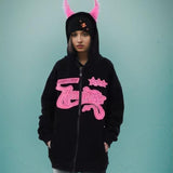 Star Letter Embroidery Zip-up Hoodie
