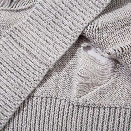 Y2k Ripped Loose Solid Color Sweater