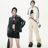 Women's Leather Crop Racing Jacket